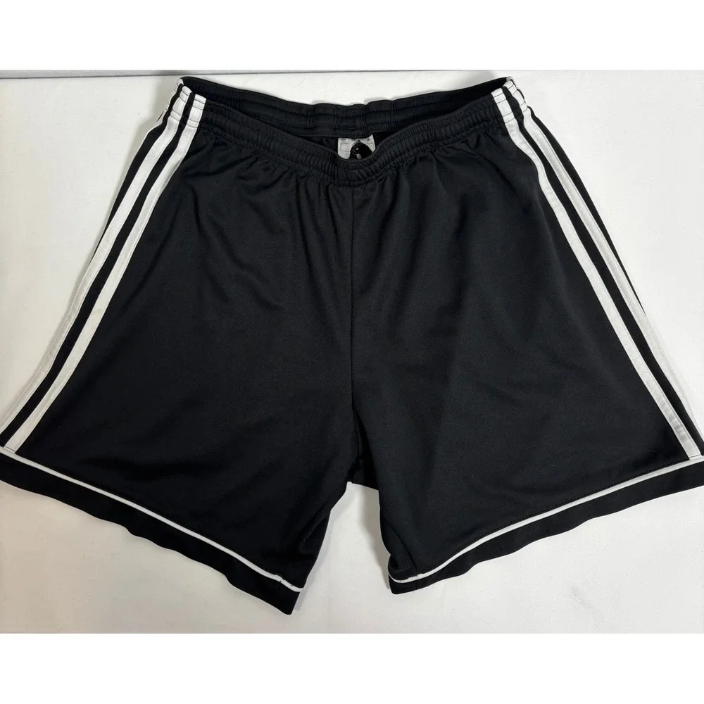 Adidas Soccer Shorts Mens Medium Black Polyester Aeroready 3-Stripe Athletic Gym